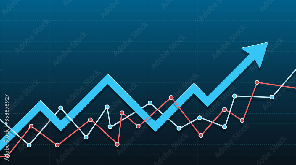 Abstract financial chart with a blue arrow pointing up. Vector illustration. Abstract financial chart with a blue arrow pointing up. Vector illustration.