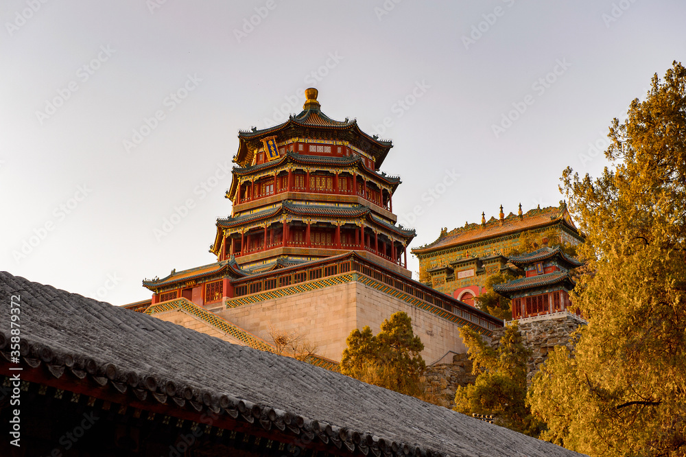 It's Tower of Buddhist Incense at the Summer Palace complex, an Imperial Garden in Beijing. UNESCO World Heritage.