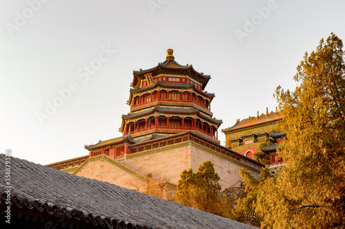 It s Tower of Buddhist Incense at the Summer Palace complex  an Imperial Garden in Beijing. UNESCO World Heritage.
