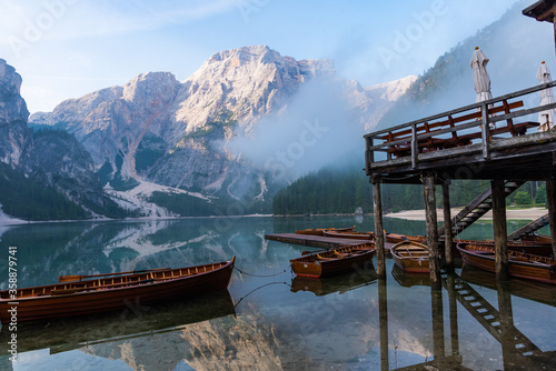 Restaurant terasse on the shore of Lake Braies
