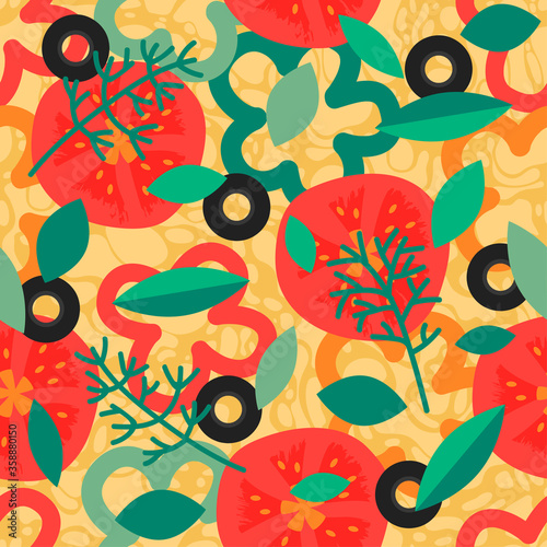 Seamless pattern with pizza. 