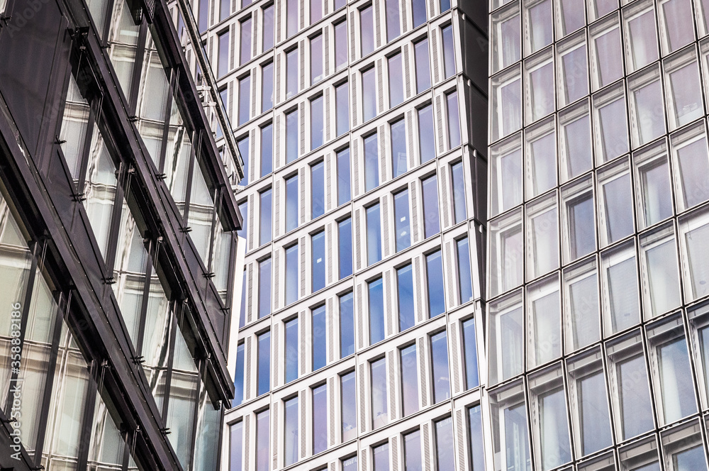 Close up shot of modern office buildings