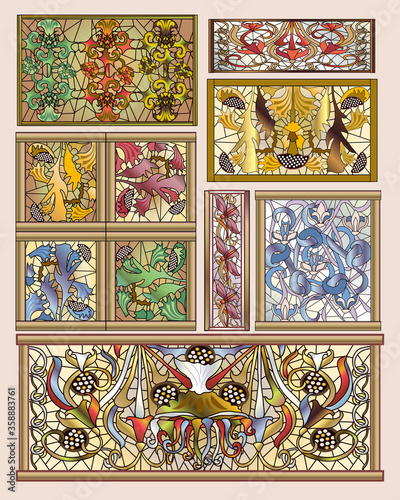 Stained Glass Art Deco & Art Nouveau Designs Collection