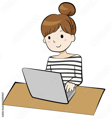 テレワーク（在宅勤務）をする女性のイラスト