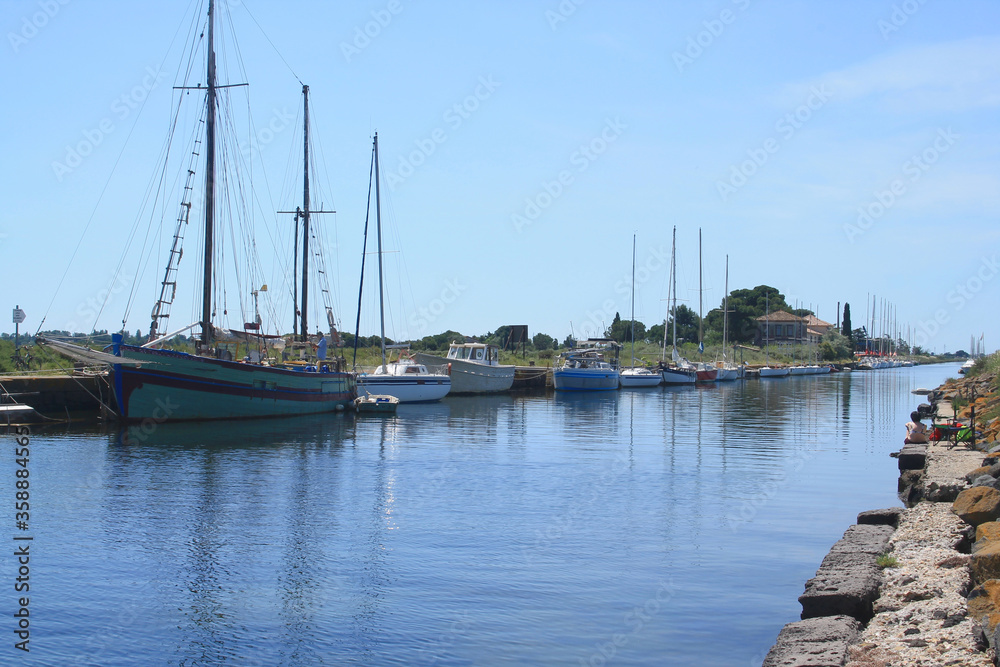 Canal du Midi in Marseillan, a seaside resort in the Herault department in southern France
