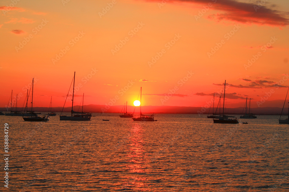 The amazing sunset in Port Camargue in France The amazing sunset in Port Camargue in France