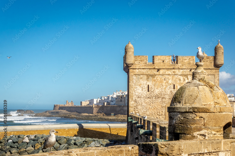 Ancient City of Essouira in Morocco, Inner city, fortifications and fragments of the walls and towers.Taken in Dec 7 2019.
