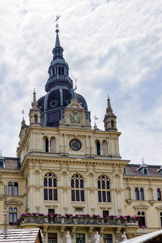 It's Rathaus (Town hall) in Graz, Austria. Graz is the capital of federal state of Styria and the second largest city in Austria