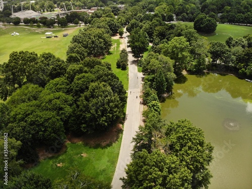 Aerial view of the famous Piedmont park in mid town Atlanta, GA USA