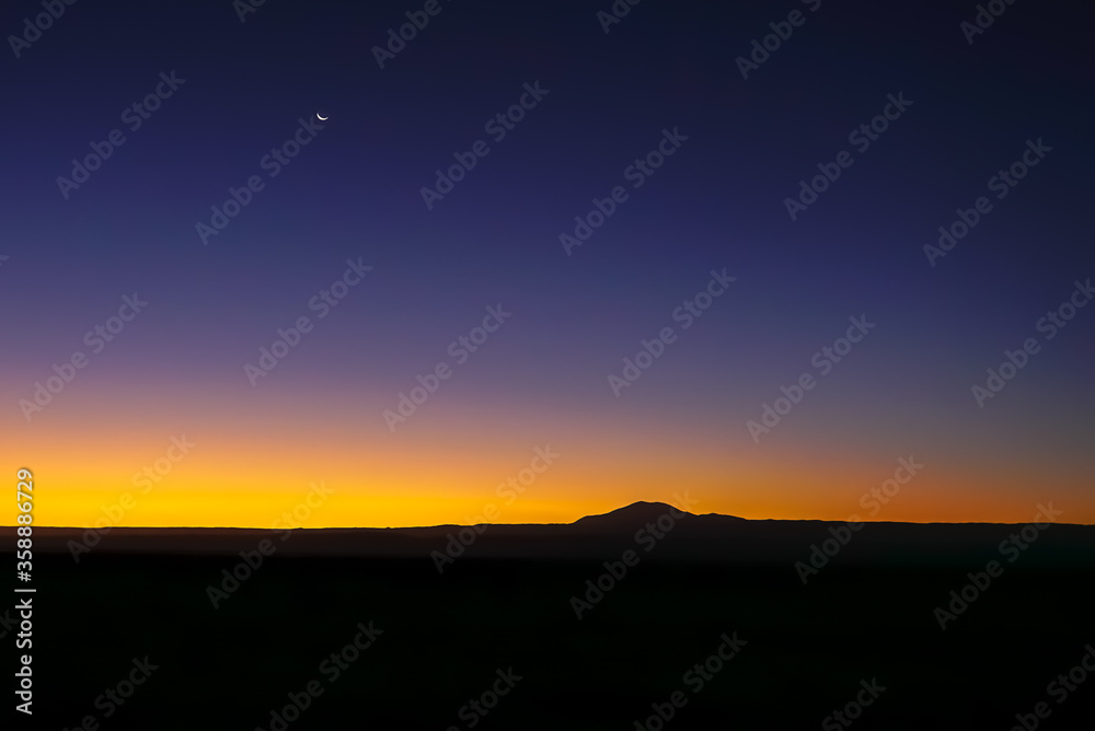 Fantastic Sunrise Sky over the Silhouette of Licancabur Volcano in Atacama Desert, San Pedro de Atacama, Chile