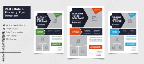 Creative and clean real estate flyer for real estate and property  business  with 3 color variation template