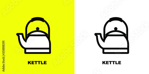Boiling kettle. Black white vector illustration.