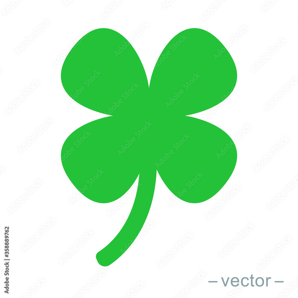 Green shamrock clover vector icon. Shamrock clover isolated, flat decorative element. Solid icon style. Logo illustration. Green shamrock clover vector icon. Shamrock clover isolated, flat decorative element. Solid icon style. Logo illustration.