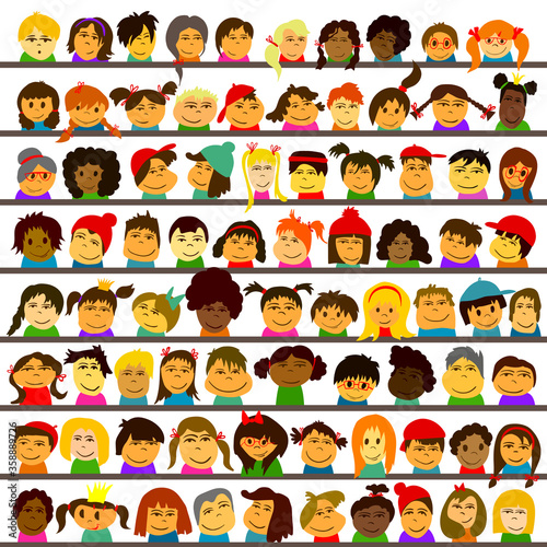 Set of a lot of the child's face. Vector illustration