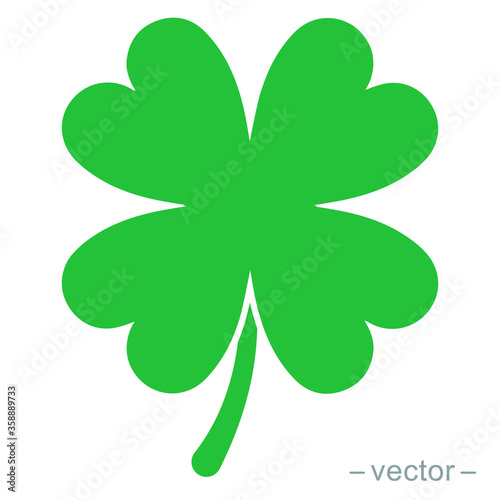 Green shamrock clover vector icon. Shamrock clover isolated, flat decorative element. Solid icon style. Logo illustration.