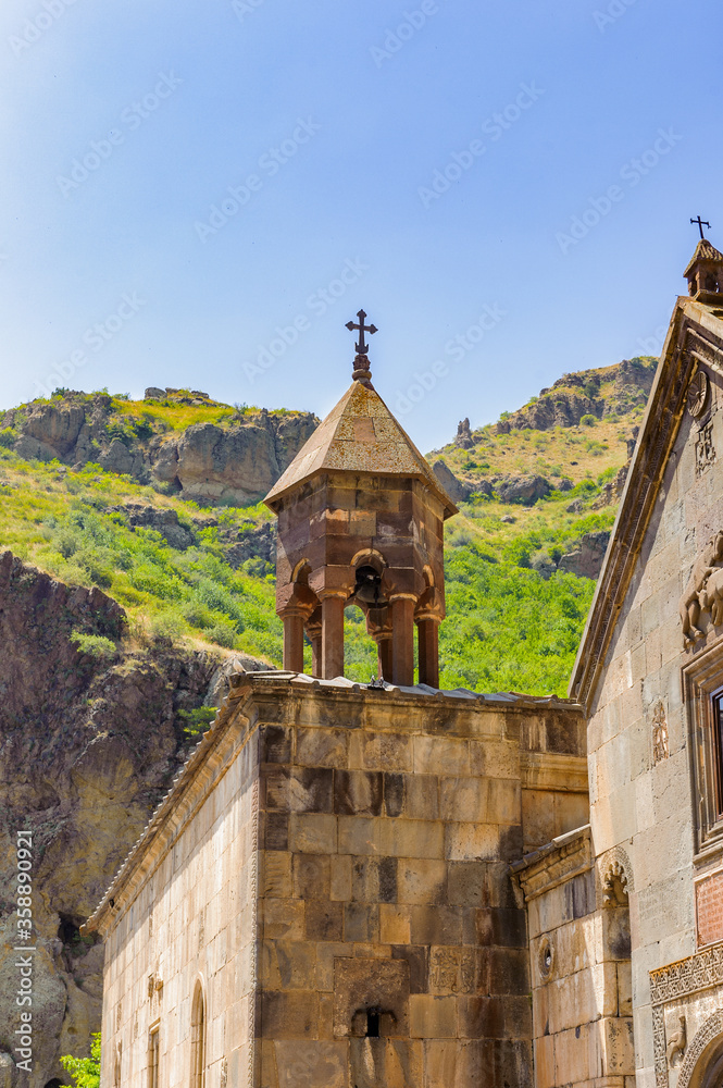 It's Monastery of Geghard, unique architectural construction in the Kotayk province of Armenia. UNESCO World Heritage