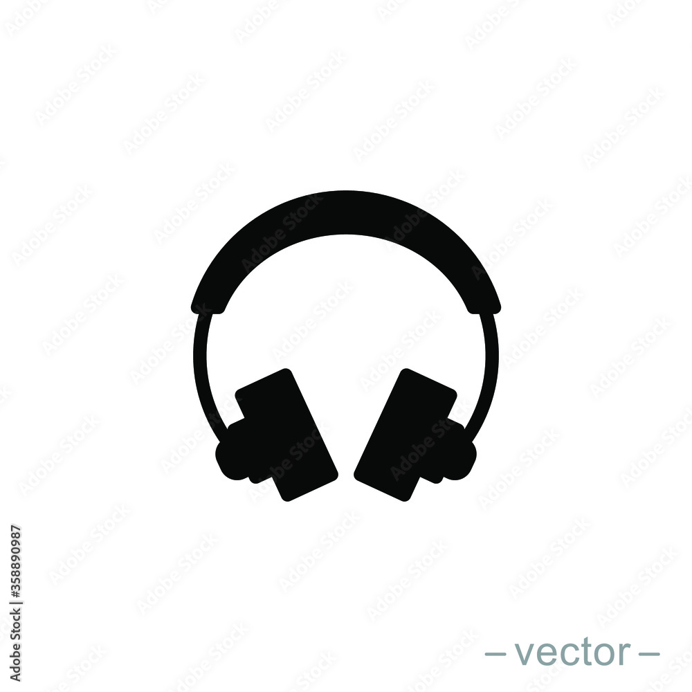 Headphones earphones flat icon. Solid style. Headset silhouette. EPS 10