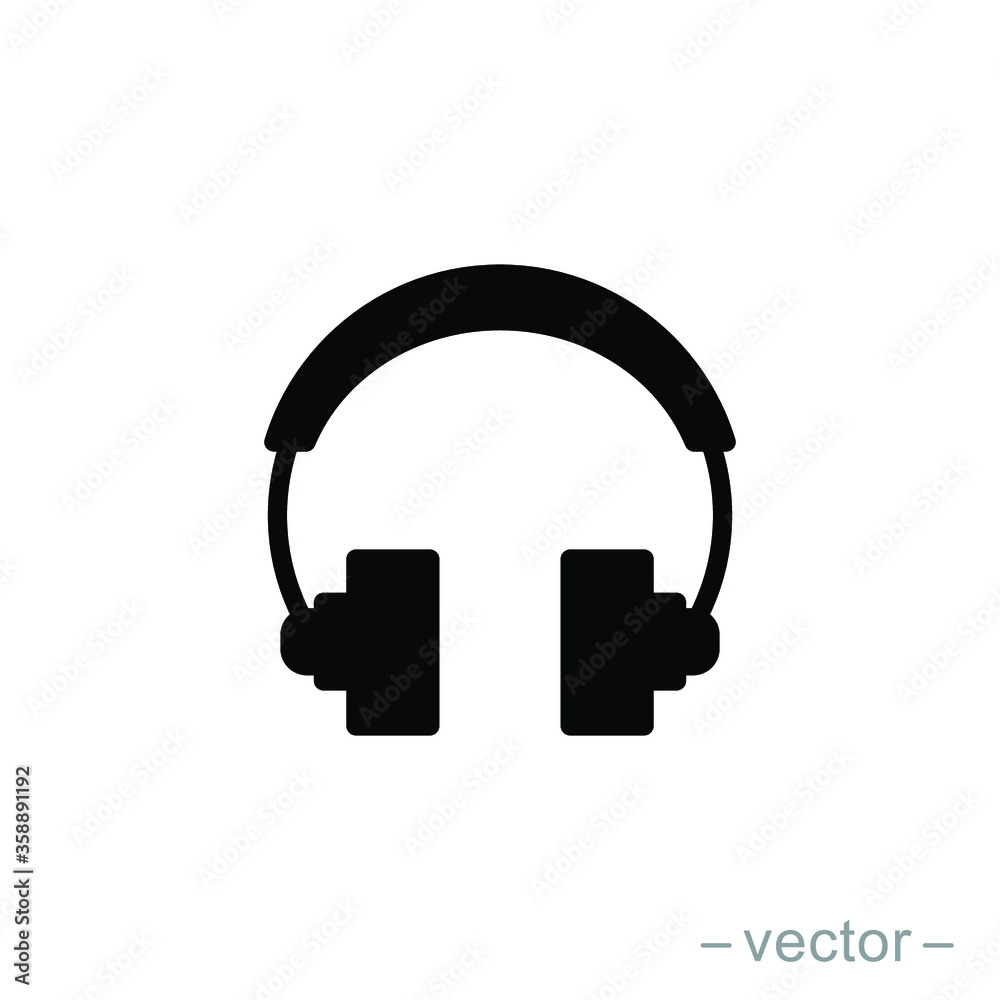 Headphones earphones flat icon. Solid style. Headset silhouette. EPS 10 Headphones earphones flat icon. Solid style. Headset silhouette. EPS 10