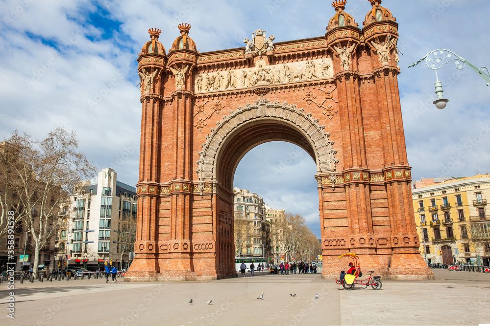 The historical Triumphal Arch in Barcelona city center in Spain