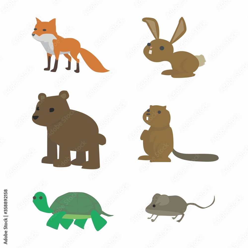 Vector set of animals with cartoon style. Foxes, rabbits, turtles, mice, bears. Vector set of animals with cartoon style. Foxes, rabbits, turtles, mice, bears.