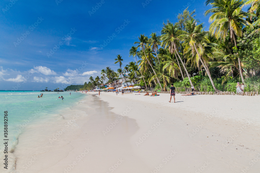 BORACAY, PHILIPPINES - FEBRUARY 1, 2018: View of the White Beach on Boracay island, Philippines
