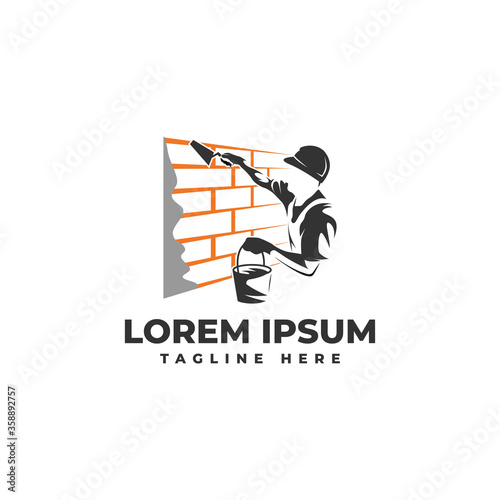 Stucco Worker Repair and Plastering Logo Vector Icon Illustration