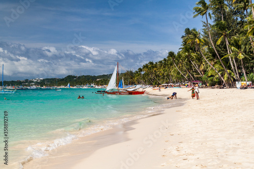 BORACAY, PHILIPPINES - FEBRUARY 1, 2018: View of the White Beach at Boracay island, Philippines