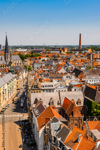 It's Aerieal view of the historic part of Ghent, Belgium.