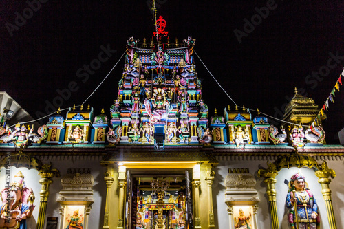 Night view of Sri Mahamariamman Temple in George Town, Malaysia