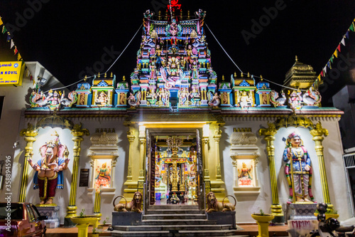 Night view of Sri Mahamariamman Temple in George Town, Malaysia photo