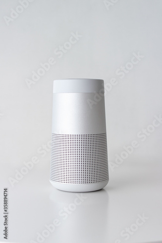 gray color speaker on white background