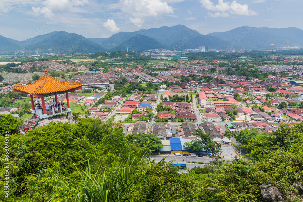 IPOH, MALAYASIA - MARCH 25, 2018: View from the hill abouve Perak Tong cave temple in Ipoh, Malaysia.