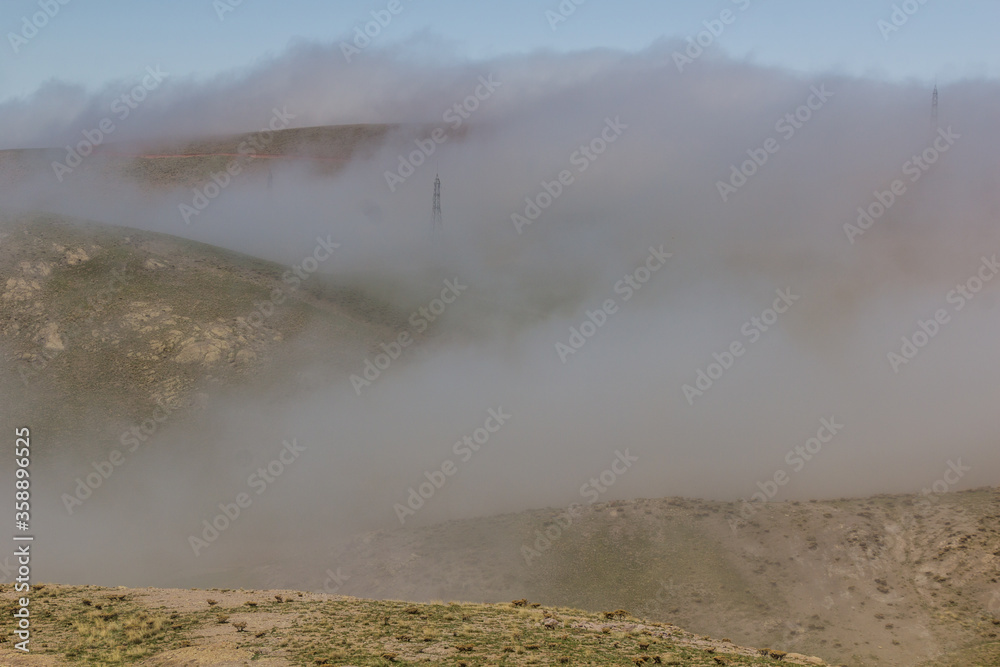 Misty landscape of Alamut valley in Iran