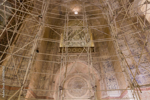 SOLTANIYEH, IRAN - APRIL 13, 2018: Scaffolding in the Dome of Soltaniyeh (Tomb of Oljeitu) in Zanjan province, Iran photo