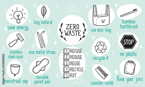 set of hand drawn zero waste illustration vector
