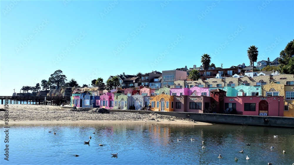 Houses along the river in a California town