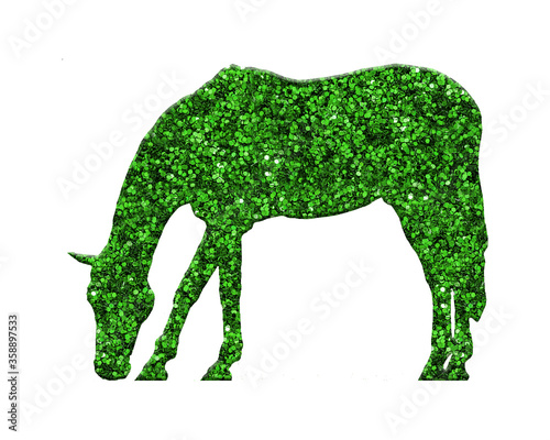 Fototapeta Naklejka Na Ścianę i Meble -  Horse Green Glitter illustration, Animal wildlife design on white background