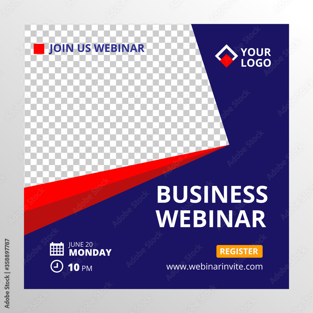 Live webinar invite template. Banner live webinar promotion for social media.