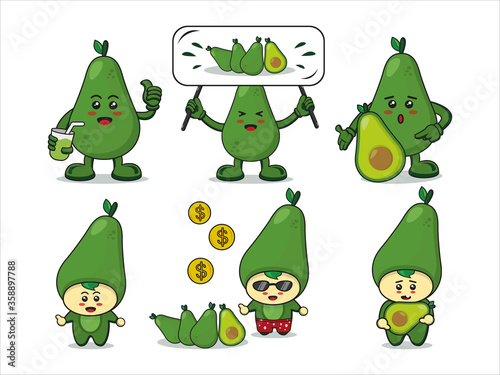 Avocado Cartoon Design. illustration of fruit vector characters