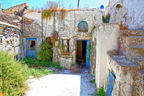 Old and run down parts of the traditional village of Megalochori in Santorini, Greece. © LilyRosePhotos