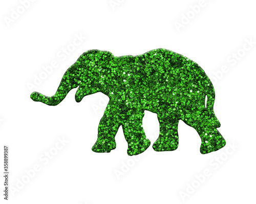 Elephant green Glitter on white background  African Animal wildlife illustration