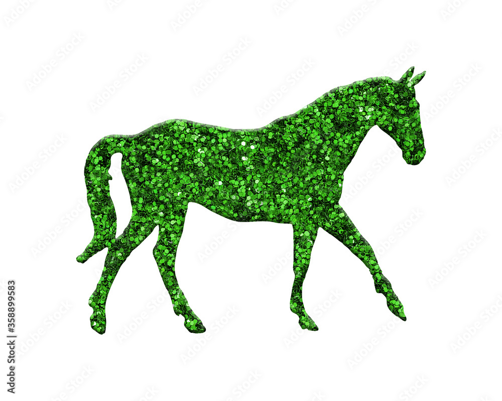 Horse Green Glitter illustration, Animal wildlife design on white background