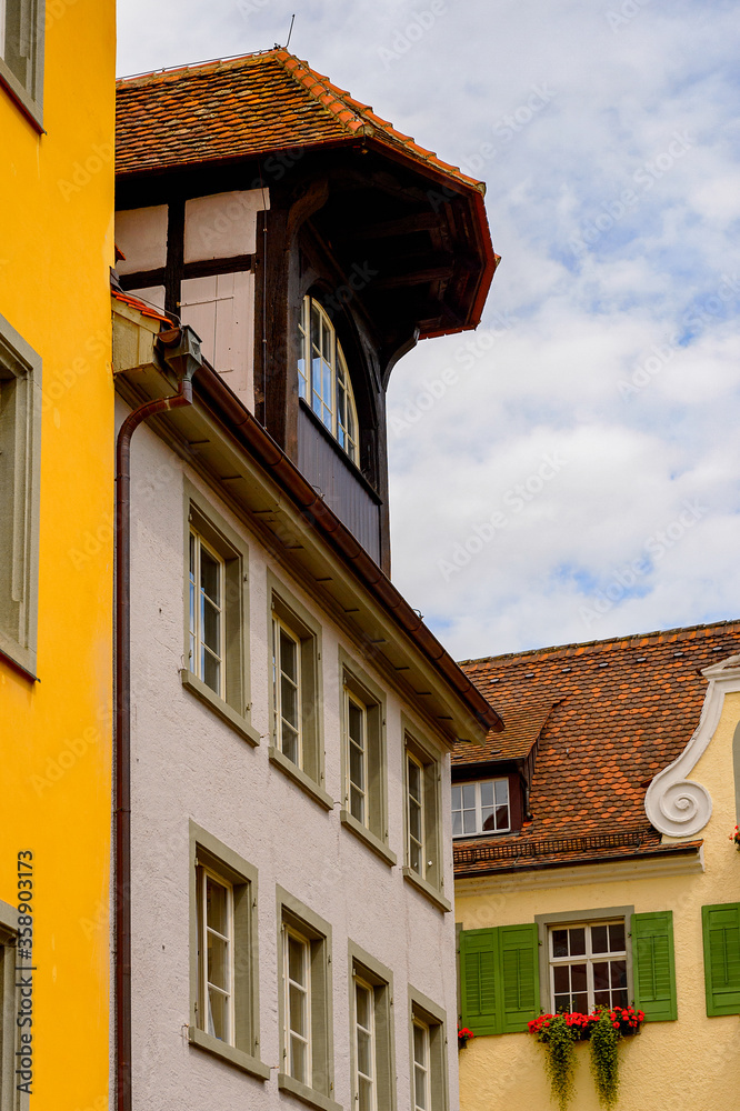 Colourful architecture of Meersburg. a town of Baden-Wurttemberg in Germany at Lake Constance.