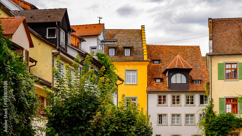 Colourful architecture of Meersburg. a town of Baden-Wurttemberg in Germany at Lake Constance.