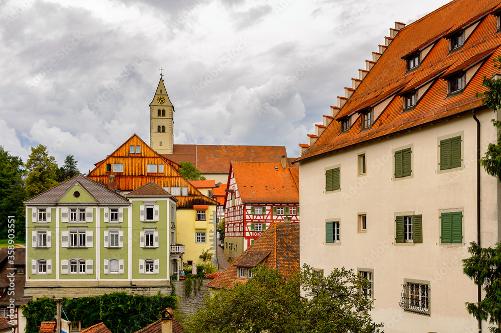 Architecture of Meersburg, a town of Baden-Wurttemberg in Germany at Lake Constance.