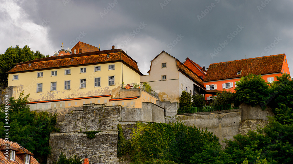 Architecture of Meersburg, a town of Baden-Wurttemberg in Germany at Lake Constance.