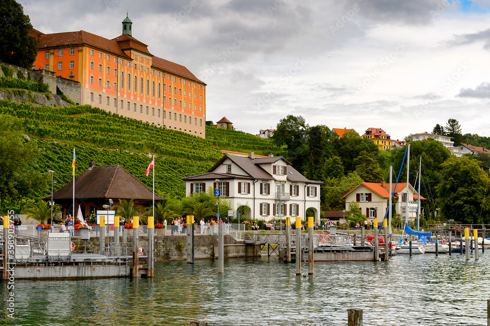 Harbour of Meersburg, a town of Baden-Wurttemberg in Germany at Lake Constance.