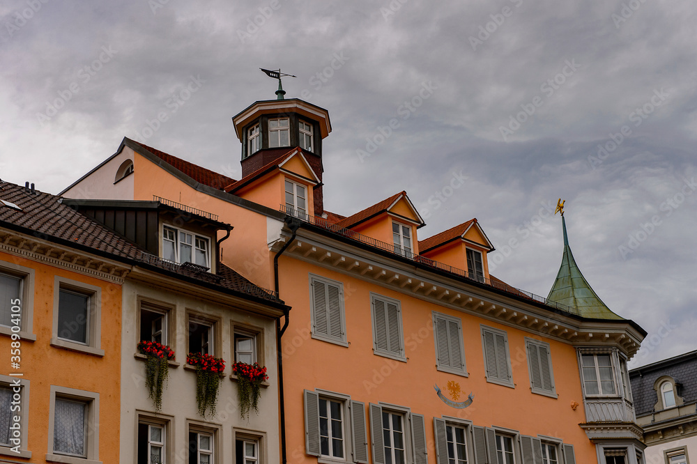 Architecture of  Marktstatte, the main square of Konstanz, a small town in Germany