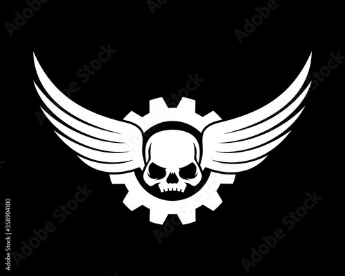 Gear and wing with skull inside