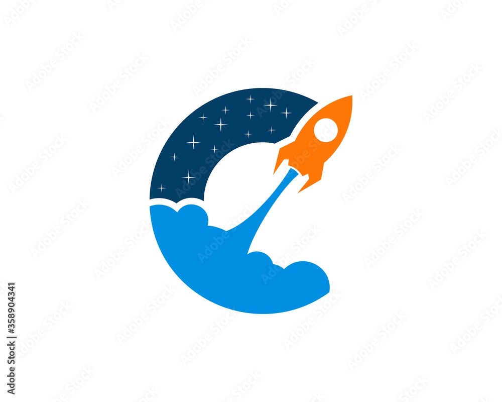 Circle shape with gliding rocket Stock Vector Adobe Stock